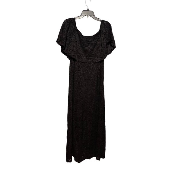 Ellen Weaver Black Overlay Lace Maxi Dress On/Off Shoulder Medium Elegant Gown - Picture 4 of 10